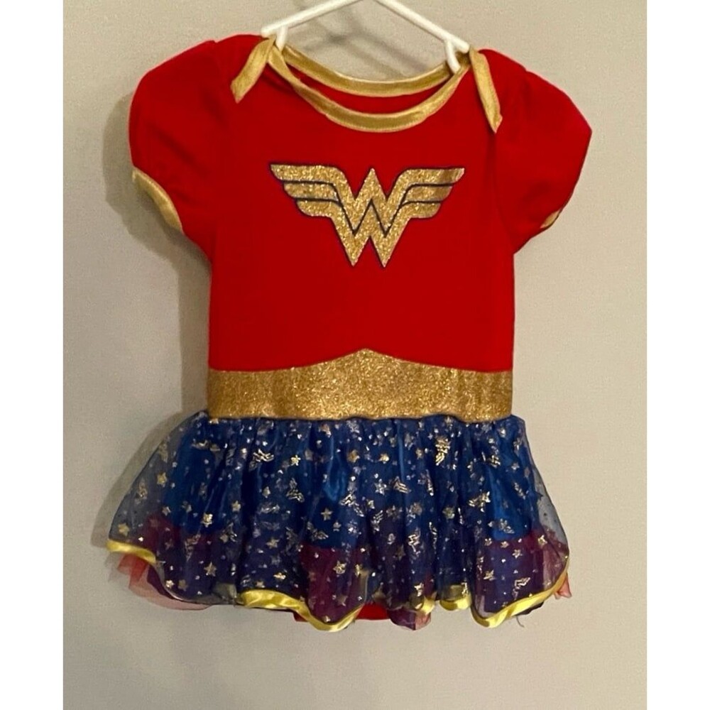 DC Superhero Wonder Woman Baby Girl Onesie Bodysuit Dress, Size 12 months